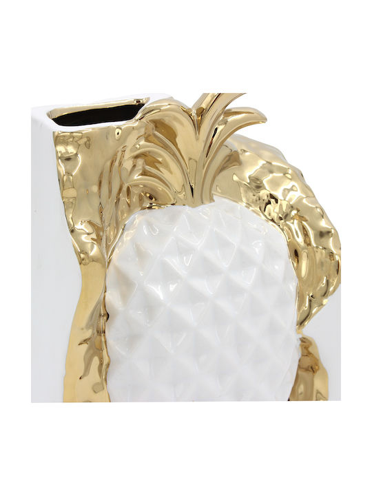 Ceramic Decorative 14x8x22 Pineapple White Gold Keskor 78694