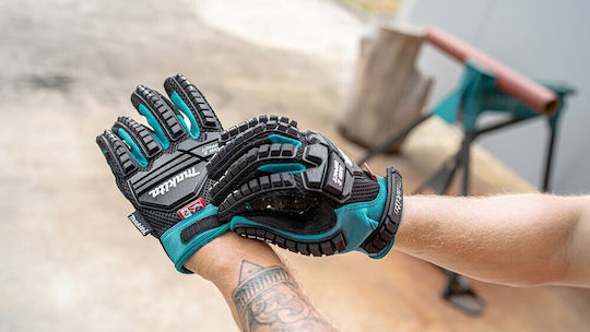 Makita Gloves for Work Black Synthetic Leather, Polyurethane/Polyester 1pcs