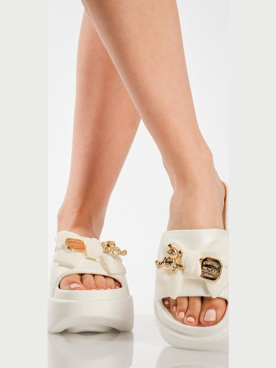 Slides With Platform In White Colour