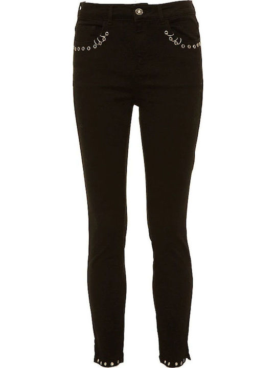 Selena Women's Jean Trousers Mid Rise in Skinny Fit Black Denim