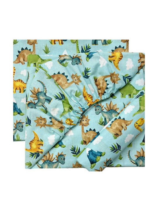 Bunny Bebe Set Baby Crib Cotton Fitted Sheets Dino Turquoise 70x140cm 3 Pieces
