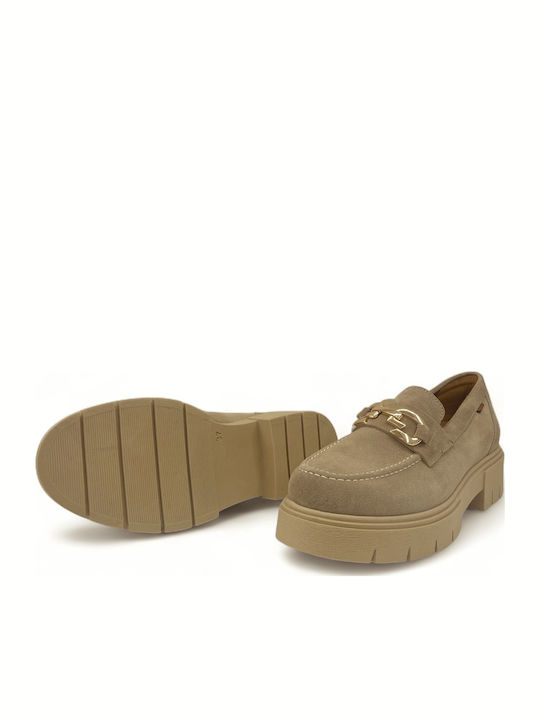 Leather Women's Moccasins in Beige Color