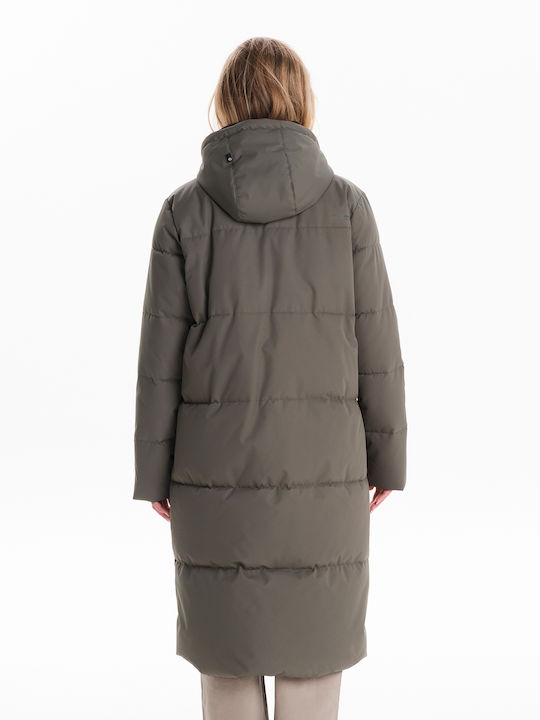 Lang Damen Puffer Jacke für Winter Grün