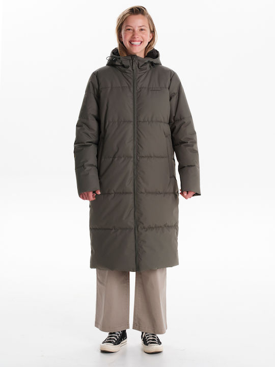 Lang Damen Puffer Jacke für Winter Grün