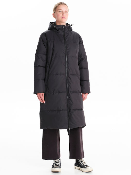 Lang Damen Puffer Jacke für Winter Schwarz