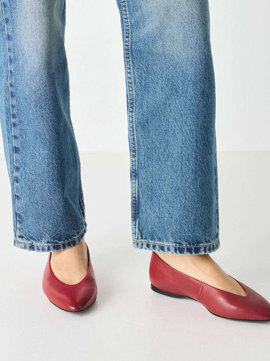 Leather Ballerinas With strap Red