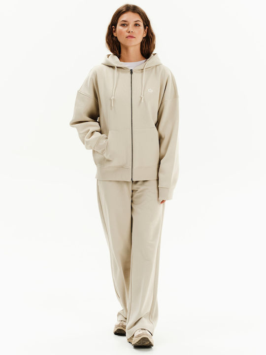 Lang Damen Sweatshirtjacke Kapuzen Clay Grey