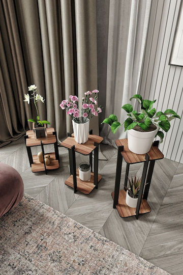 Hanah Home Plant Stands Wooden Brown 23cmx23cmx30cmcm. 3pcs