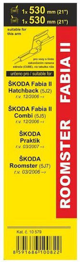 Compass Wipers Flat Set Set Frontscheibenwischer 530mm für Skoda Fabia / Raumster