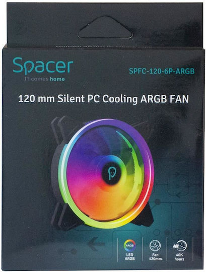 Spacer SPFC-120-6P-ARGB Case Fan 120mm (1200rpm / 38.5cfm) με ARGB Φωτισμό και Σύνδεση 6-Pin