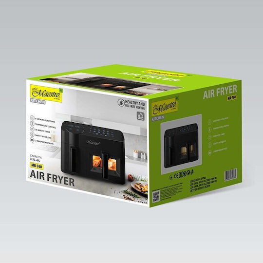 Maestro Air Fryer with Double Detachable Bucket 3.5lt Black MR-760