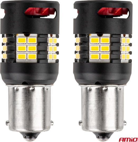 AMiO Лампи Автомобила BA15S / P21W / R10W / R5W Canbus LED 6000К Хладно бяло 12-24V 2бр
