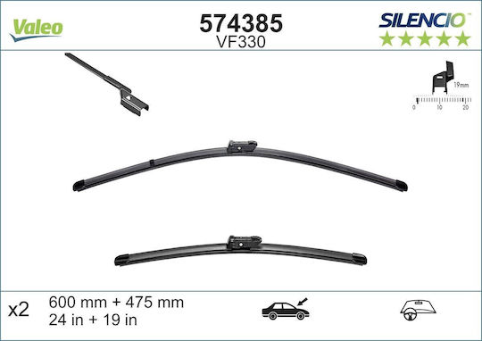 Valeo Silencio X.trm x2 Front Set Car Wiper Blades 600mm/475mm for Volkswagen Golf