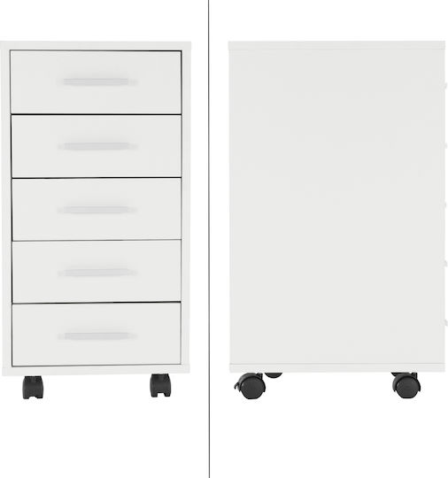 Office Storage Chipboard Drawer with Wheels & 5 Drawers White L33xW38xH63.5cm Office Storage Chipboard Drawer with Wheels & 5 Drawers White L33xW38xH63.5cm