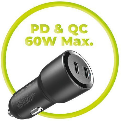 Mobile Origin CA11 Φορτιστής Αυτοκινήτου 60W Γρήγορης Φόρτισης με Θύρες: 2xType-C Μαύρο Χρώμα