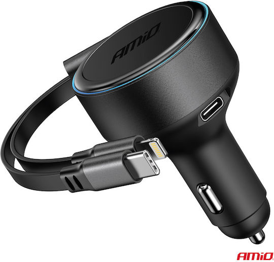 AMiO Car Charger 60W Fast Charging with one Port: 1xType-C with Cable Lightning / Type-C