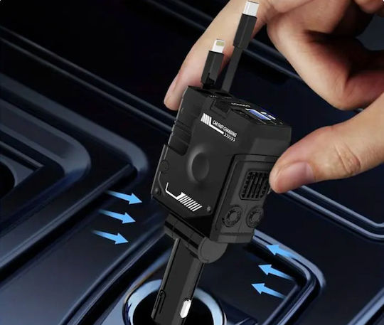 Andowl Qc799 4in1 Car Charger Φορτιστής Αυτοκινήτου 120W με μία Θύρα: 1xType-C μαζί με Καλώδιο Lightning / Type-C Μαύρο Χρώμα