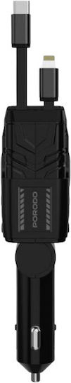 Andowl Qc799 4in1 Car Charger Φορτιστής Αυτοκινήτου 120W με μία Θύρα: 1xType-C μαζί με Καλώδιο Lightning / Type-C Μαύρο Χρώμα