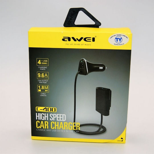 Awei C-400 Φορτιστής Αυτοκινήτου 10W 2.4A με Θύρες: 4xUSB Λευκό Χρώμα