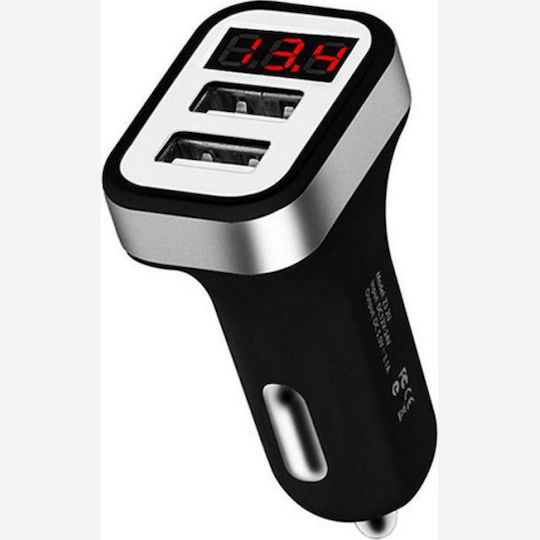 Hoco Z3 Φορτιστής Αυτοκινήτου 3.1A με Θύρες: 2xUSB και Βολτόμετρο Μαύρο Χρώμα