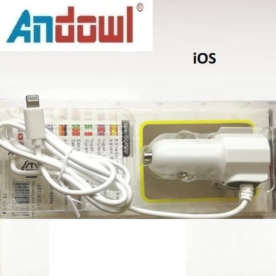 Andowl Travel Car Charger Car Charger with one Port: 1xUSB with Cable Lightning Black Color