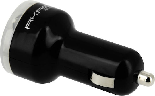 Akashi Dual Car charger 2.4A Φορτιστής Αυτοκινήτου 2.4A με Θύρες: 2xUSB Μαύρο Χρώμα