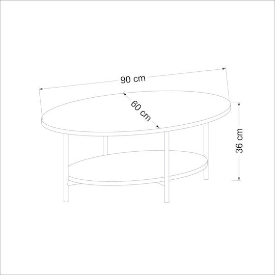 Oval Zentral Kaffeetisch Elis Holz Mehrfarbig M90xB60xH36cm
