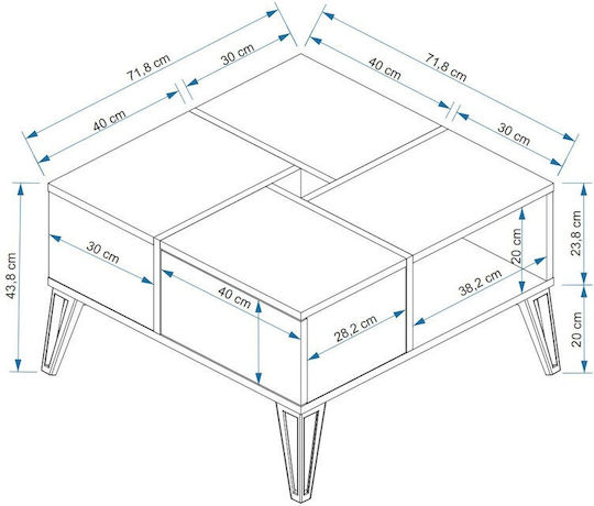 Square Central Coffee Table Nirvana Wooden Pine-Black M71.8xL71.8xH43.8cm