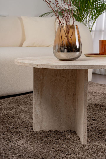 Овална Централна Кафе Маса Sable Дървена Travertine Бежова Ш119xД60xВ39.8см