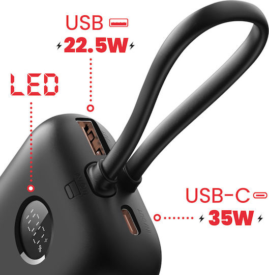 Swissten Voltbox Power Bank 10000mAh 35W με Θύρα USB-A και Θύρα USB-C Power Delivery Μαύρο