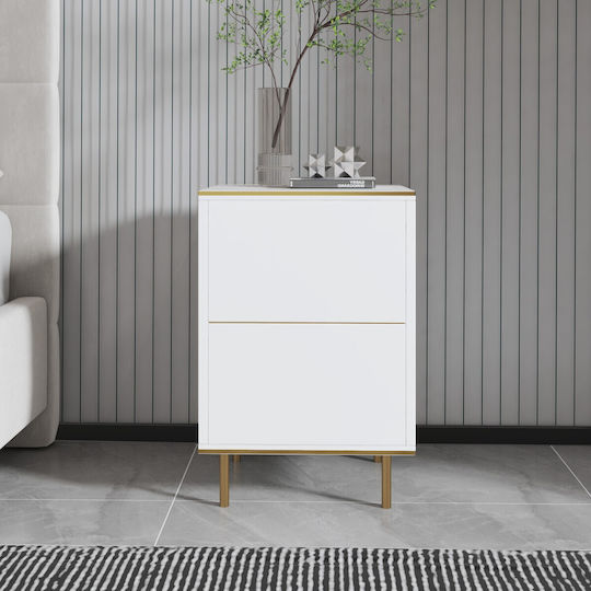 Imaj Wooden Bedside Table White 40x35x60cm