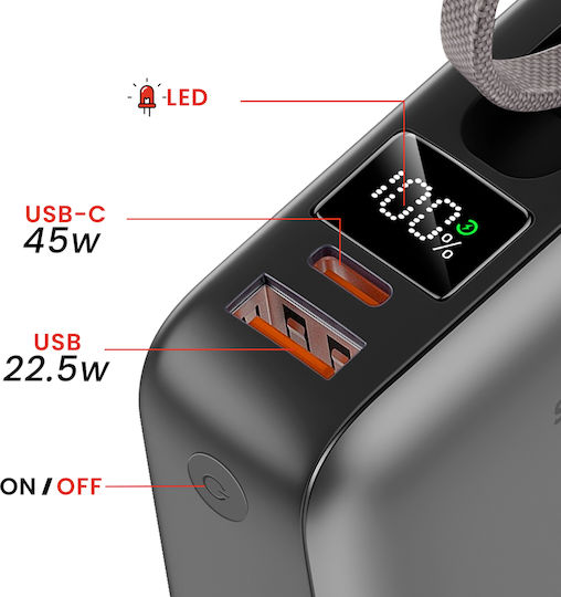 Swissten Space Power Bank 20000mAh 45W With USB-A Output Port And USB-C Output Port Power Delivery Silver