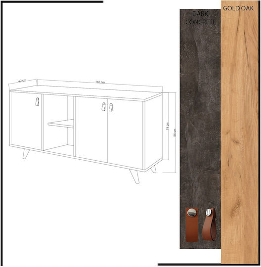 Μπουφές Planky Oak-dark Grey 140x40x86cm