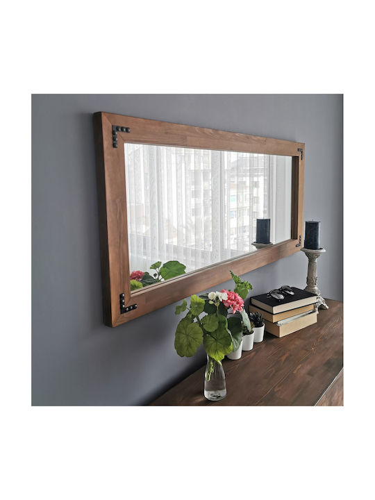 Aberto Design Като Огледало за Стена с Кафяв Дърво Рамка 110x50см 1бр