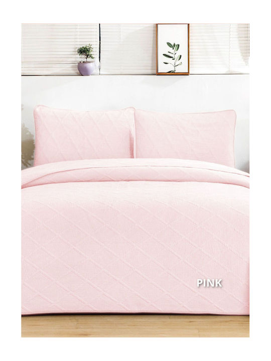 Down Town Home Diamond Σετ Κουβερλί Μονό Βαμβακερό Pink 170x240cm 2τμχ