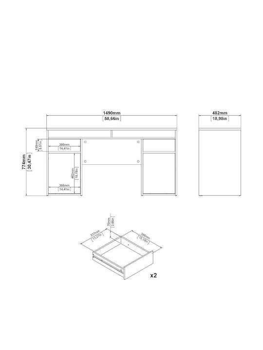 Γραφείο Function Plus Ξύλινο με Βιβλιοθήκη Jackson Hickory 149x48x156.2εκ.
