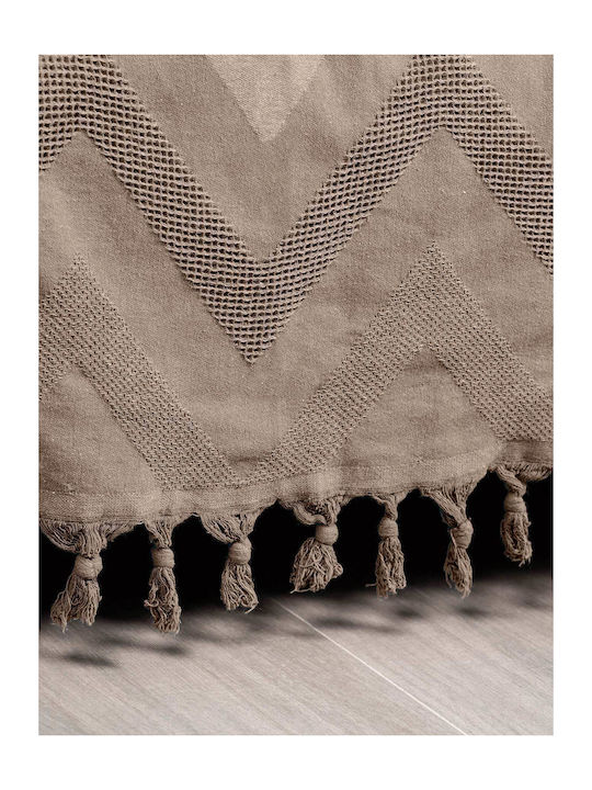 Madi Golwe Piqué Bettdecke Übergröße mit Fransen 220x240cm Braun
