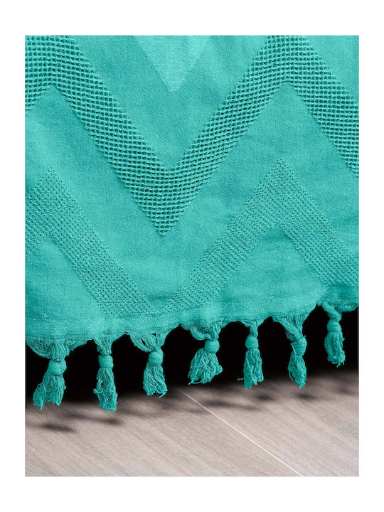 Madi Golwe Pique Blanket Queen with Fringes 220x240cm Petrol Blue