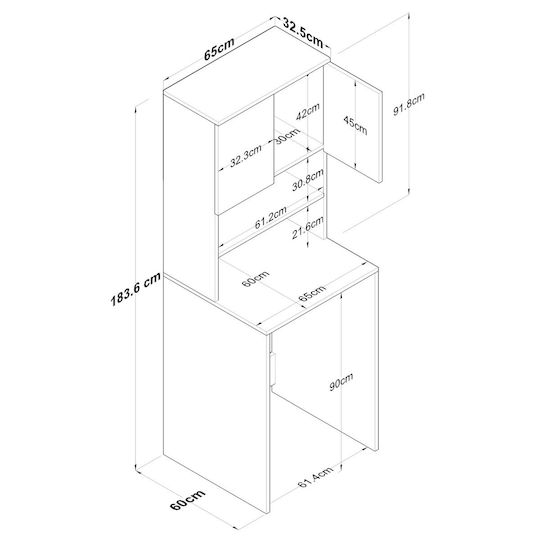 Hanah Home Ντουλάπι Μπάνιου Πλυντηρίου 65x60x183.6cm Γκρι