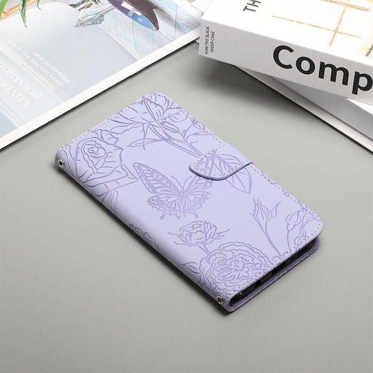Skin Feel Butterfly Peony Brieftasche Synthetisches Leder Lila (Vivo V21 5G)