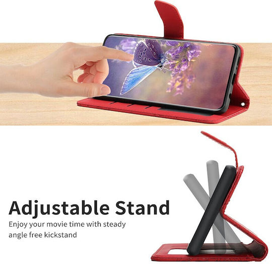 Skin Feel Butterfly Peony Wallet Synthetic Leather Red (Vivo V21 5G)