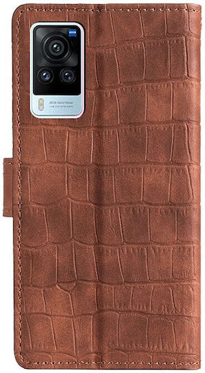 Skin Feel Crocodile Texture Magnetic Book Synthetic Leather Brown (Vivo X60 Pro 5G)