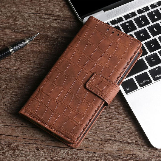 Skin Feel Crocodile Wallet Δερματίνης Καφέ (Vivo V21 5G)