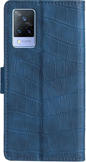 Skin Feel Crocodile Brieftasche Synthetisches Leder Blau (Vivo V21 5G)