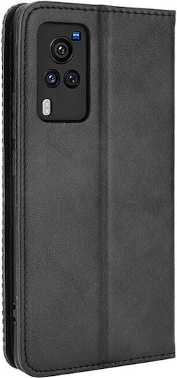 Magnetic Buckle Retro Crazy Horse Texture Book Synthetic Leather Black (Vivo X60 Pro 5G)