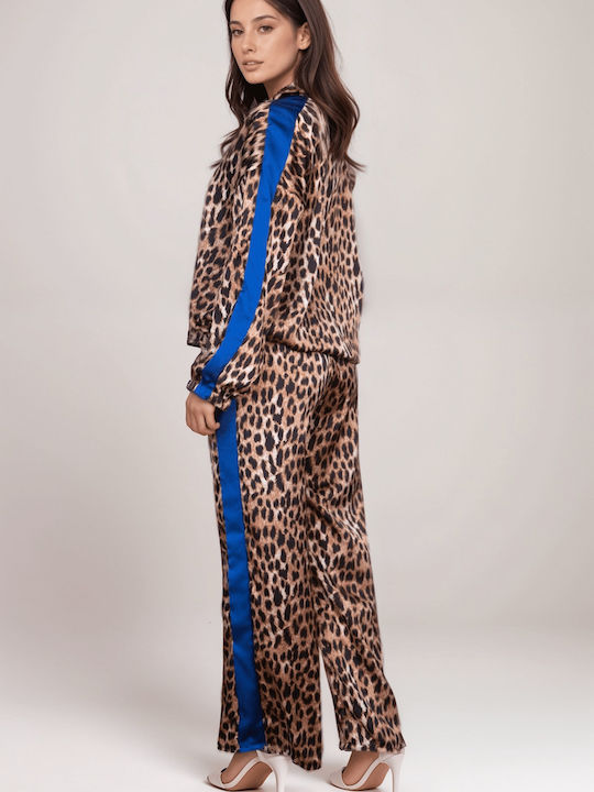 Damen Blau Set mit Hose Leopard