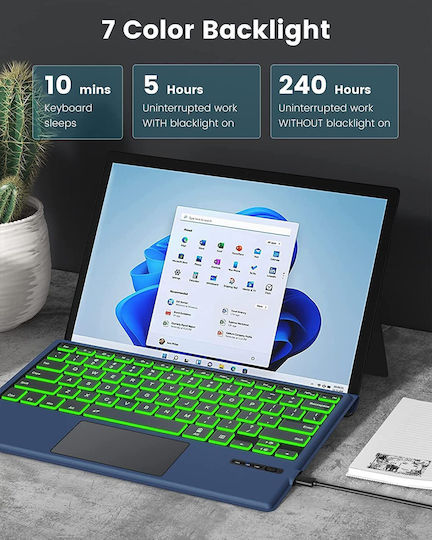 Microsoft Surface Pro 7 Pro 7 Plus Pro 6 Pro 4 Pro 3 Pro Fără fir Bluetooth Tastatură cu touchpad pentru Tabletă Engleză Internațională Albastru