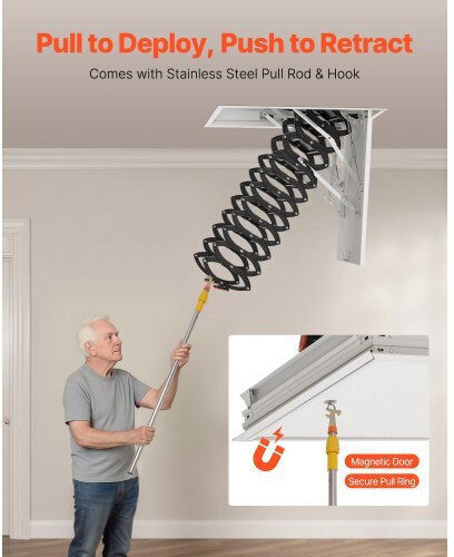 Vevor Steel Attic Ladder Ceiling-mounted Attic Stairs 10.5 11 Ft Ceilings