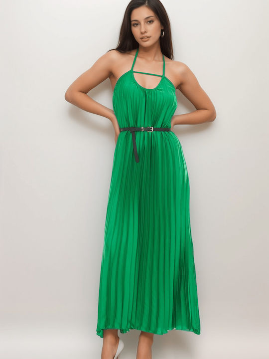 Maxi Evening Dress Satin Green