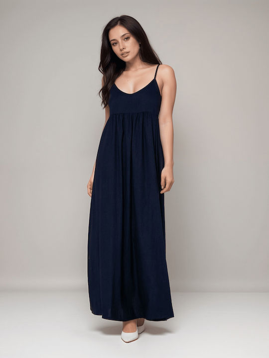 Summer Maxi Dress for Wedding Christening Open Back Navy
